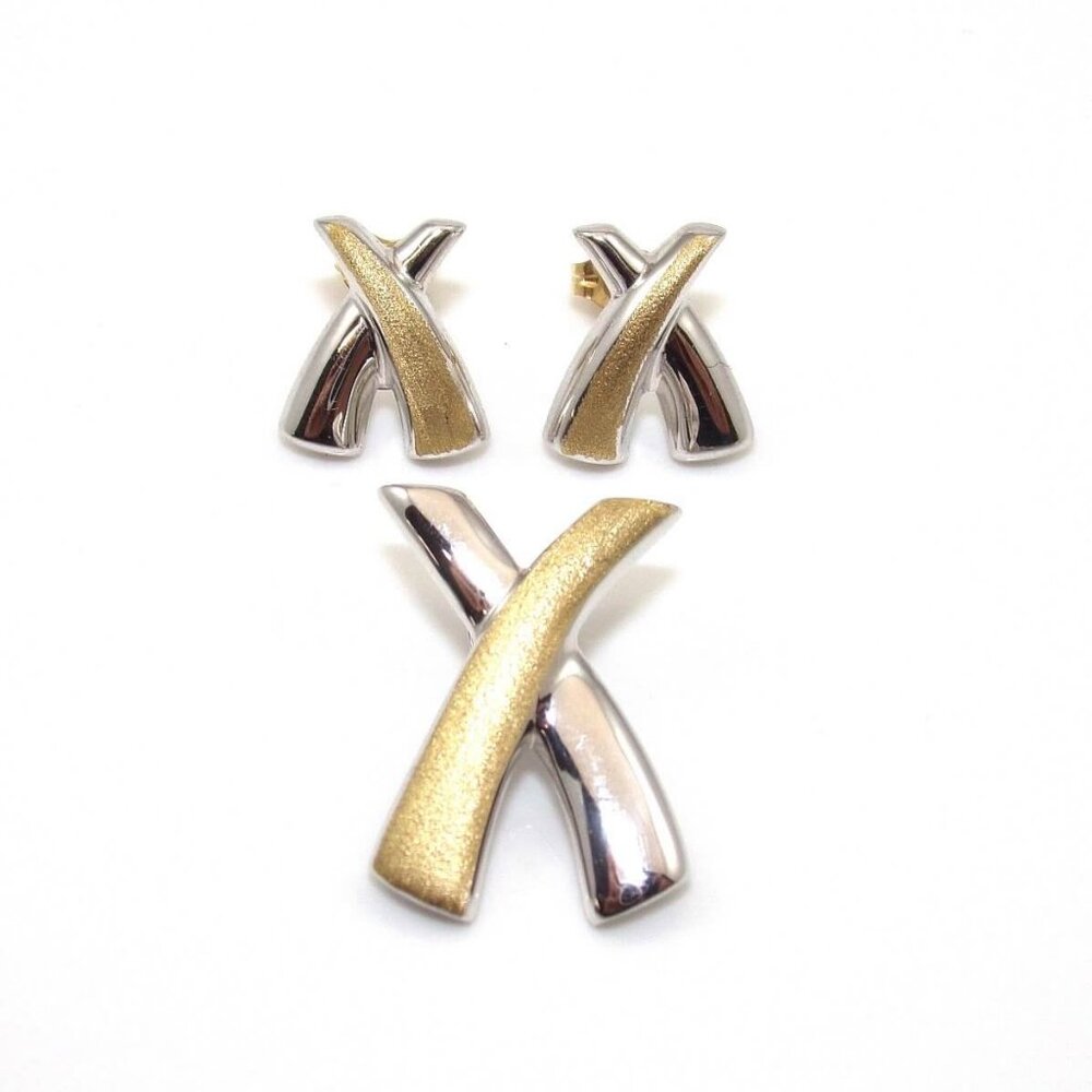 14K Gold X Crossover Pendant Earring Set Lot